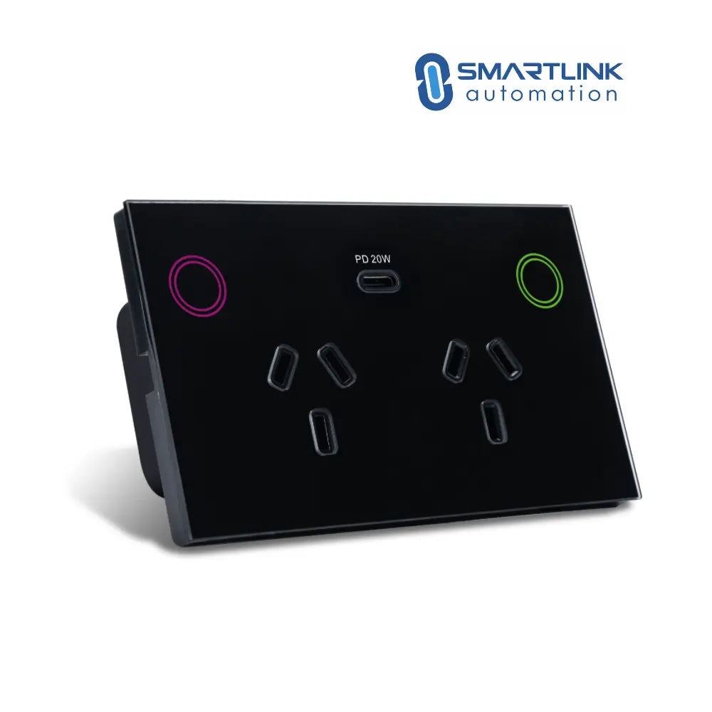Glass Smart Double Power Point With USB-C - Tuya Zigbee Smartlink