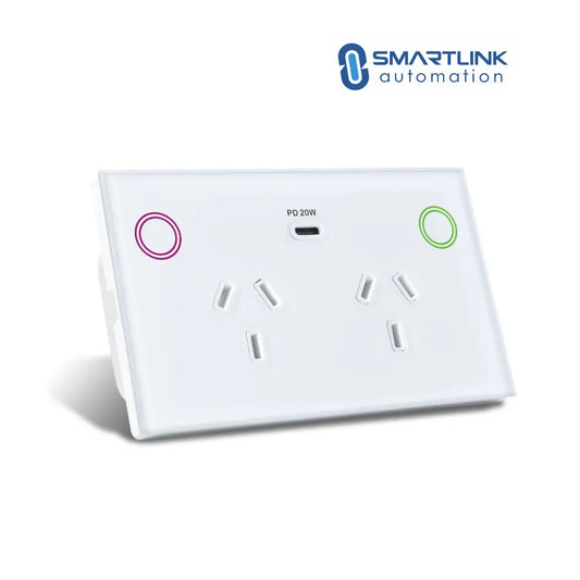 Glass Smart Double Power Point With USB-C - Tuya Zigbee Smartlink