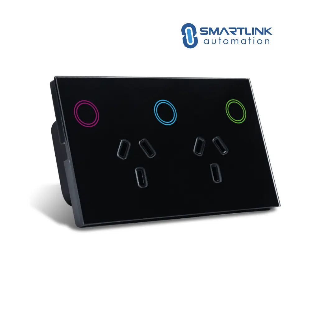 Glass Smart Double Power Point With Light Switch - Tuya Zigbee Smartlink