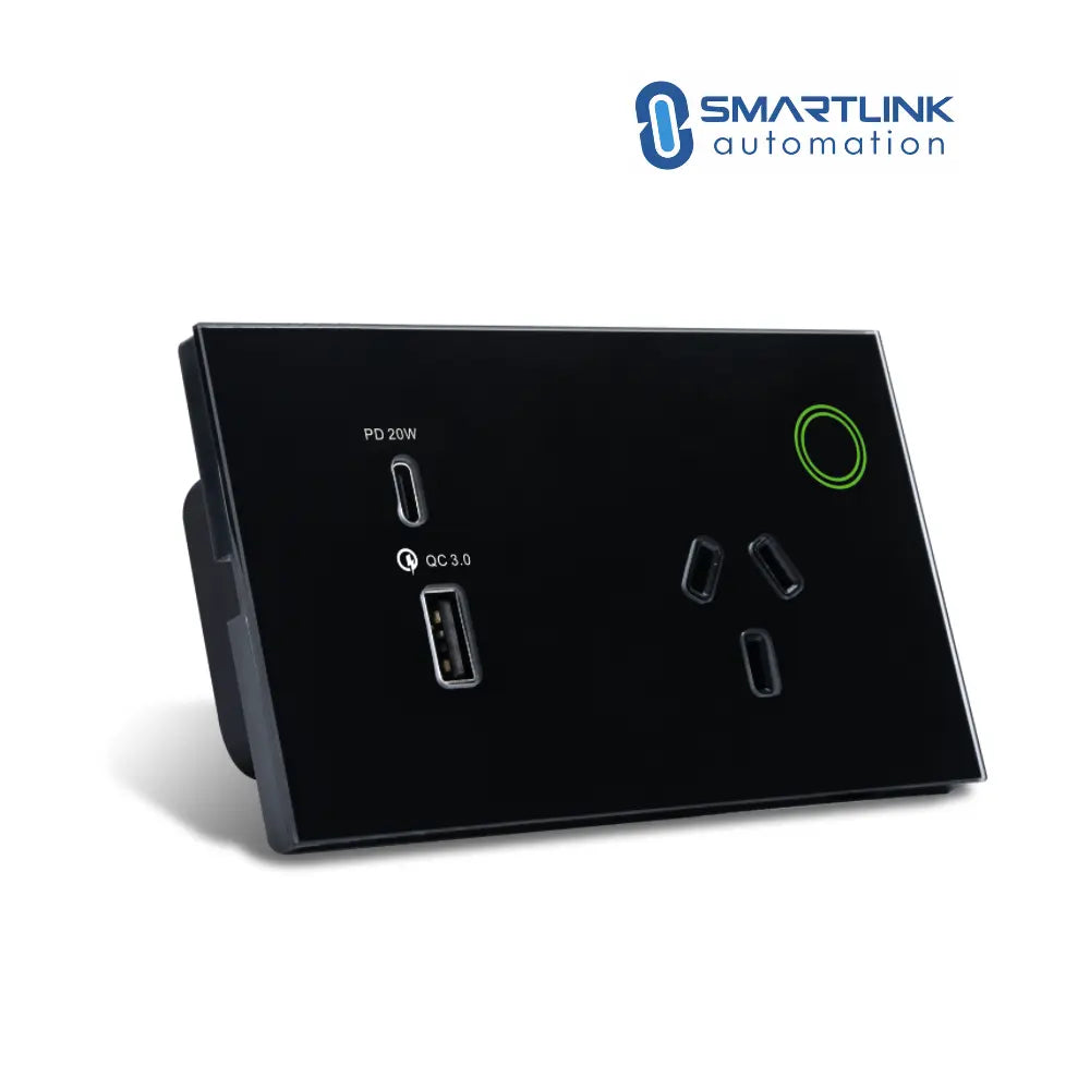 Glass Smart Single Power Point With USB- A & C - Tuya Zigbee Smartlink