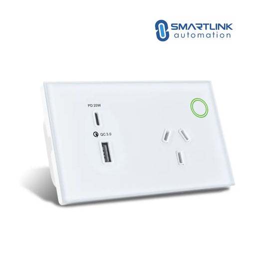 Glass Smart Single Power Point With USB- A & C - Tuya Zigbee Smartlink